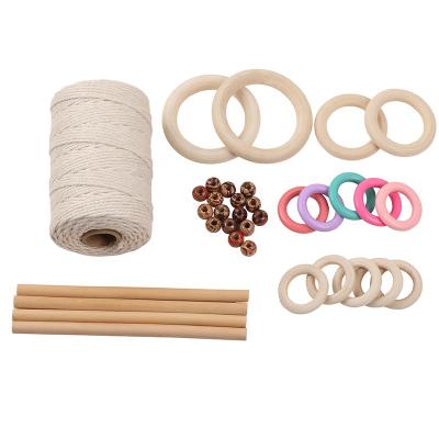 China Bohemian Wood Beads Rings Wooden Stick Macrame Plant Set Kit For Garment Home Decoration for sale