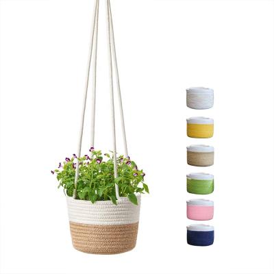 China Planter Woven Plant Bohemian Hanging Basket with Jute and Cotton Tie Up Flower Pot Macrame Plant Hanger Storage Indoor Home Decor Organizer for sale