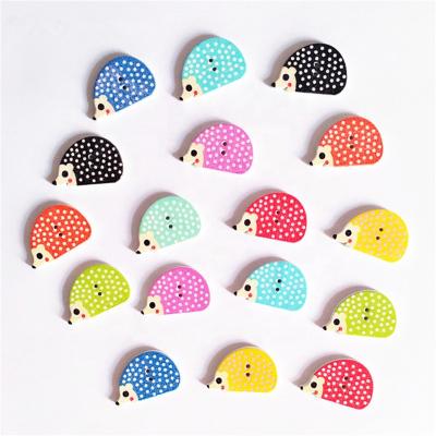 China Washable Painted Hedgehog Shape Decorative Buttons Craft Child DIY Scrapbooking Accessories Wooden Sewing Tools for sale