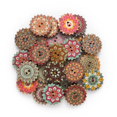 China Washable Sunflower Random Mixed Painted Wooden Decorative Buttons For Sewing Scrapbooking Crafts DIY Craft for sale