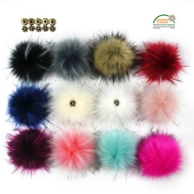 China COMMON Raccoon Faux Fur Pompom With Button Fur Ball For Beanies DIY Fur Accessories for sale