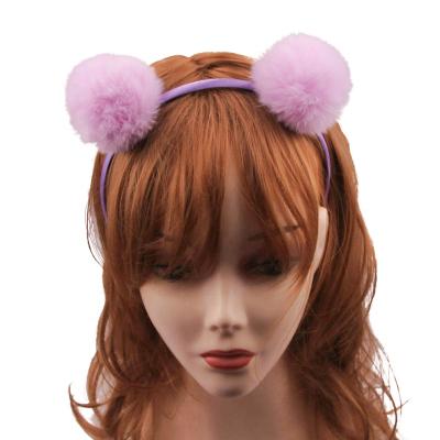 China Cute Rabbit Faux Fur Hair Accessories Fuzzy Pompom Ball Headband Korean Rabbit Faux Fur Hair Band for sale