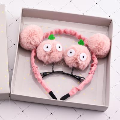 China Headband Kit Child Pompom Hair Accessory kit kids faux raccoon fur headband and hair clips for sale