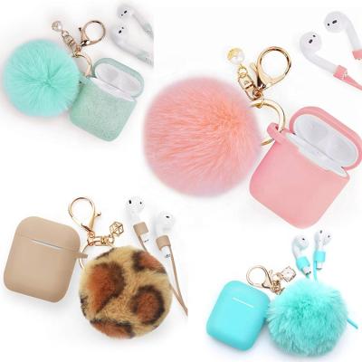 China Earphone Cover With Key Chain Silicone Earphone Case Cover With Tassel/Strap Key Chain For Wireless Headset for sale