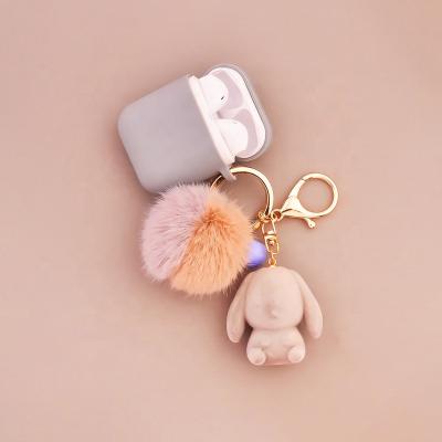 China Fashion Soft Silicone Case Cover For Airpod 1&2&3 With Fluffy Pompom And Puppy Key Chain for sale