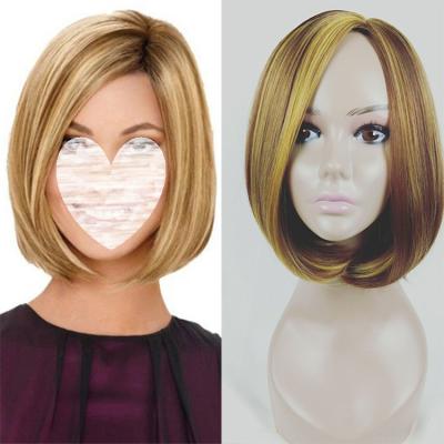 China STRINGHT Short Bob Hairstyle Synthetic Wigs Brown Straight to Light Blonde Hair Side Piece for Women Cosplay 10 Inch Heat Resistant Wigs for sale