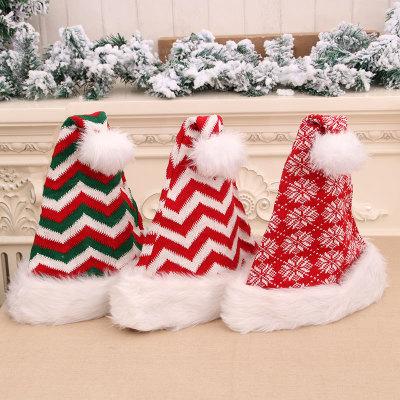 China New Christmas Character Christmas Hat Character Large Plush Ball Knitted Christmas Woolen Hat High End Large Adult Hat for sale