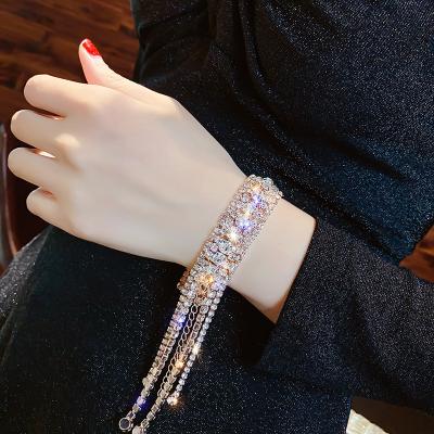 China Vintage Tassel Rhinestone Bracelet For Women Luxury Silver Gold Hand Jewelry Wholesale Crystal Bracelets Charm Statement Wedding Women for sale