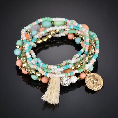 China Fashion Women Girl Multilayer Beads Neo-Gothic Bracelet Multiple Colors Tassels Bracelets Bangles for sale