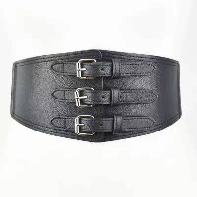 China Steel Punk Wide Belts for Brand Luxury Lady Feminine Designer Women Retro Metal Pin Buckle Faux Leather Elastic Corset Dress Belt for sale