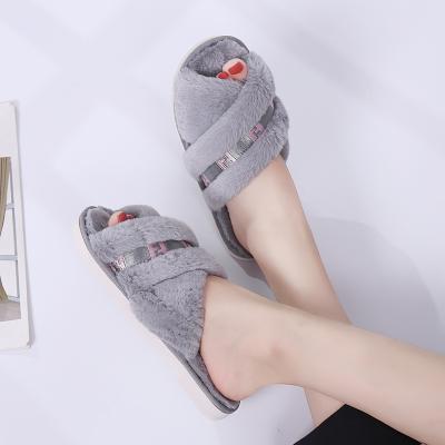 China Indoor fashion trend autumn and winter fur fashion household outside cotton slippers female use non-slip flat slippers for sale