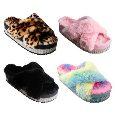 China Warm Comfortable Faux Fur Home Fashion Winter Women Slippers Shoes Women Slip On Flats Female Slips Mixed Colors Indoor Slipper for sale