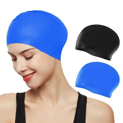 China Pure Customizable Silicone Color Seamless Swim Caps Inner and Outer Double Sides Color Print Durable Adult Swim Caps for sale