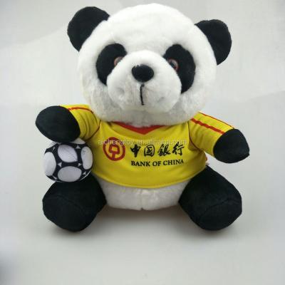 China Lovely 23cm Stuffed Animal Panda Toy With Football Wear A T-shirt Printing Logo for sale