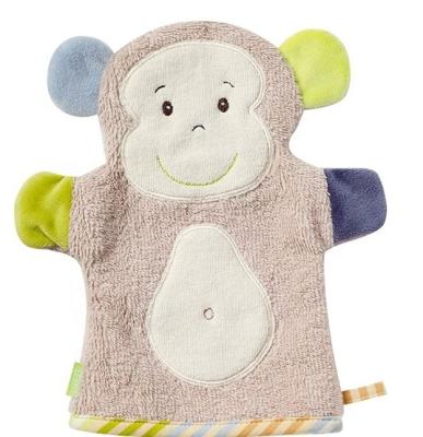 China Lovely plush hand monkey hand puppet baby toweling gloves with 100% cotton terry cloth for sale