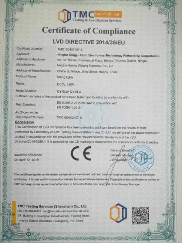 CE - Ningbo Yinzhou Qingyu Optoelectronics Technology Partnership