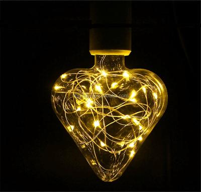 China Copper Wire Residential Heart Shaped Silver Christmas Lights LED Starry Fairy Edison Bulb for sale