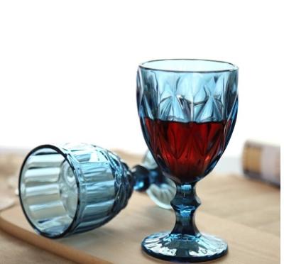 China Retro CLASSIC Hot Sale Diamond Colored Wine Glass Goblet With Crystal Diamond Pattern for sale