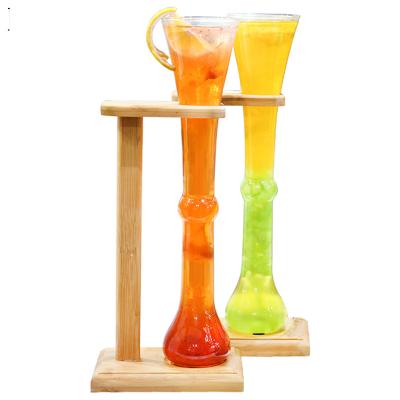 China Food Grade Safe Large Glass Ware Hand Blown Huge Beer Glass / Bar Drinking High Ball Glass With Wooden Frame for sale