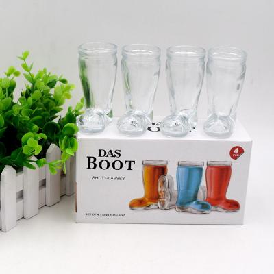 China Modern Hot Selling German 40ml Boot Shaped Beer Mugs Small Glass Cup Bar Use Vodka Shot Glass Gift Set for sale