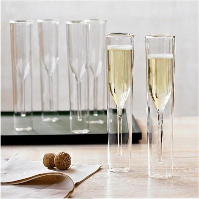 China Modern Creative Borosilicate 110ml Champagne Wine Glass Heat Resistant Double Wall Flutes for sale