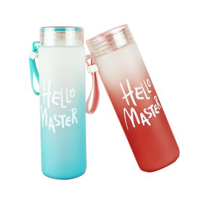 China Viable Cheap Colored Glass 400ml Water Bottle With INS Portable Blue Pink Glass Frosted Cloth Bottle Glass Cover for sale