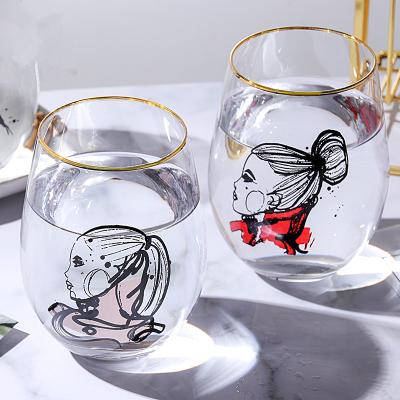 China Freehand Sketch Stemless Wine Glass Cup Statistical Glassware Egg Glass Colored Shape for sale