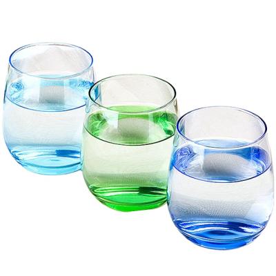 China Glass Colored Single Stemless Glass Decal Party Wedding Bar Gifts Use Cocktail Wine Glass Tumbler for sale