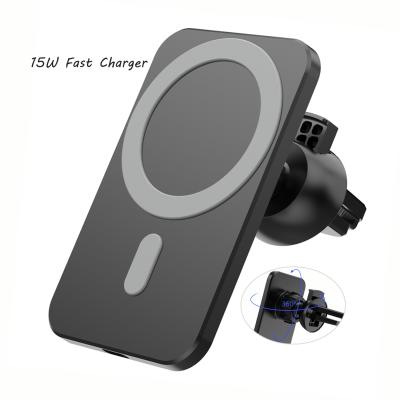 China Manufacturer 15W Magnetic Quick Fast Charging Phone Holder Magnetic Car Charging Wireless Charger For iPhone 12 Phone Charger for sale