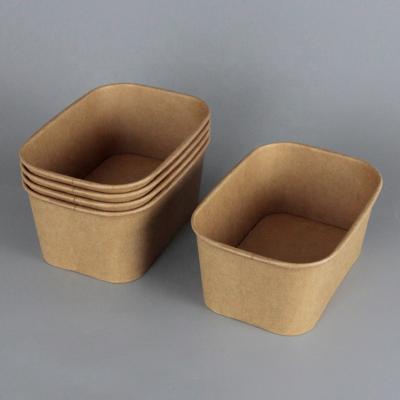 China Eco Friendly Recyclable Take Out Square Disposable Kraft Paper Rectangular Bowl With PET Lid For Salad for sale