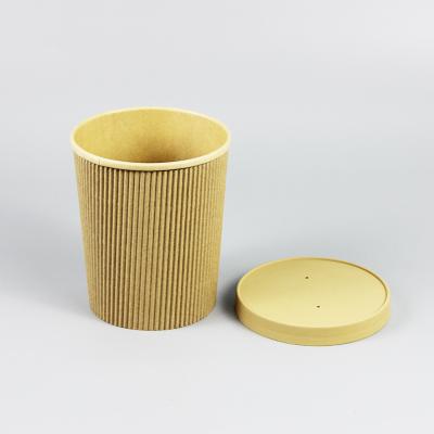 China Disposable Anti-scald Brown Wrapping Paper Soup Cup Ripple Disposable Wallpaper Bowl For Hot Soup With Paper Lids for sale