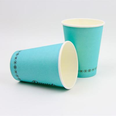 China Disposable Take Away Paper Cups Single Wall Color Printing Biodegradable Blue Coffee Cup With PE Or PLA Coating for sale