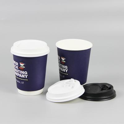 China 12oz Disposable Disposable Custom Wallpaper Logo Printing Hot Coffee Double Cups With PS Lids for sale