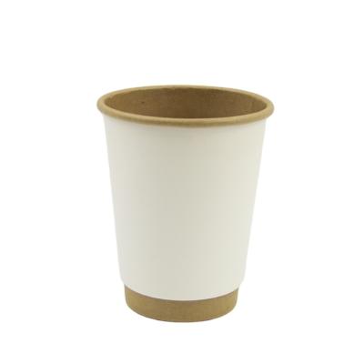 China Brown Kraft And White Paper Disposable Paper Double Wall Paper Cups With Matching Lids for sale