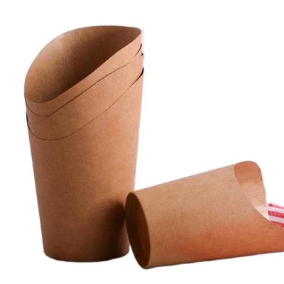 China Disposable French Fries Scoop Cup With Custom Printed Brown Kraft Paper For Chip Popcorn Fried Chicken Snake for sale