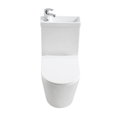 China Dual-Flow 2in1 Combo Combination Toilet And Sink Together Wash Basin Bathroom WC Space Saving Unit With Faucet And Thick Closing Toilet Seat In for sale