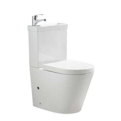 China Dual-Flux Two-in-One Wash Basin + Toilet Combination Unit with Slim Closing Toilet Seat in White for sale