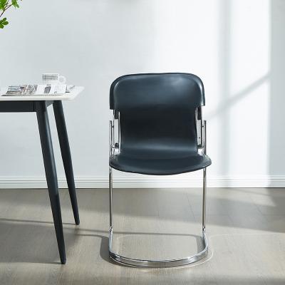 China (Other) Furniture Stainless Steel Adjustable Modern Luxury Metal Back Dining Chair Black Leather High Back Chair for sale