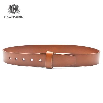 China Carosung Logo Wholesale Leather Belt Strap Custom Made Snap Top Antique Grain Leather Belts Without Buckles in Brown 38mm for Men for sale