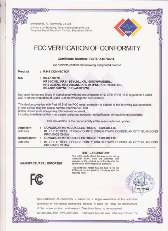 FCC - Dongguan Keyouda Electronic Technology Co., Ltd.