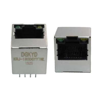 China PCB DGKYD511B083AC2A8DYT 180 Degree Vertical Magnetic 8P8C Jacks With Transformer LED Shield 10/100/1000 BASE-TX 1X1 RJ45 Connector for sale