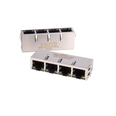 China PCB KRJ-401QGYENL shielded 1000 BASE-T 4 port gigabyte ethernet rj45 connector for sale