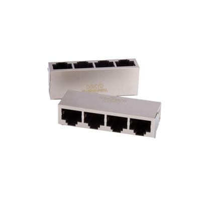 China PCB metal shielded 1x4 to quad port ethernet rj45 connector, 8P8C for sale