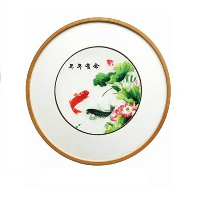 China Suzhou Modern Embroidery Koi Hanging Painting Round Finished Art Decorative Painting Wall Painting for sale