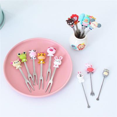 China Stainless Steel Dinosaur Animal Bento Food Picks Plastic Fruit Forks Low Price High Quality for sale