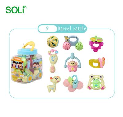 China Education Teether Handle Rhythm Stick 9 Pieces Set Baby Bucket Puzzle Baby Rattle Newborn Toys for sale