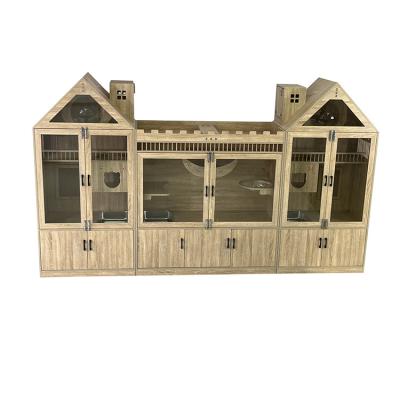 China Easy sterilize and washable Solid Wood 3 layer cat villa animal castle pet home cat house pet paradise for sale