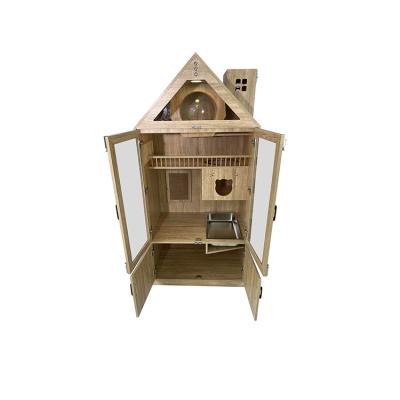 China Easy sterilize and washable Modern design durable Wood 3 layer cat villa with constant temperature light for sale