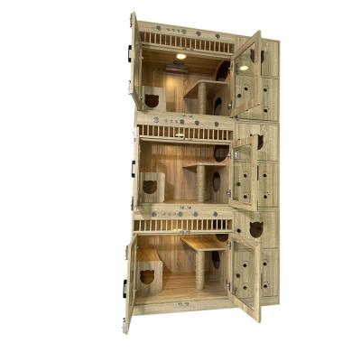 China Easy sterilize and washable Wholesale solid wood easy to handle Three-tier pet boarding cage with border for sale