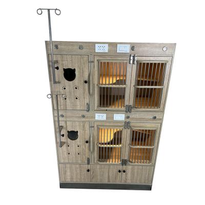 China Cat Villa Double Layer Breathable Solid Wood Lockable Pet Infusion Cage for sale